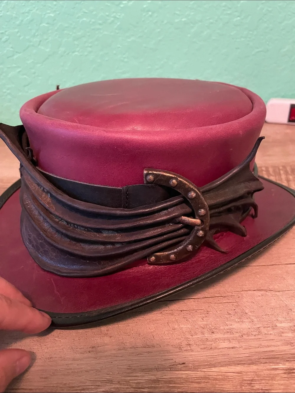 Head n Home hats Marlow Handcrafted Burgundy Leather Steampunk Top Hat